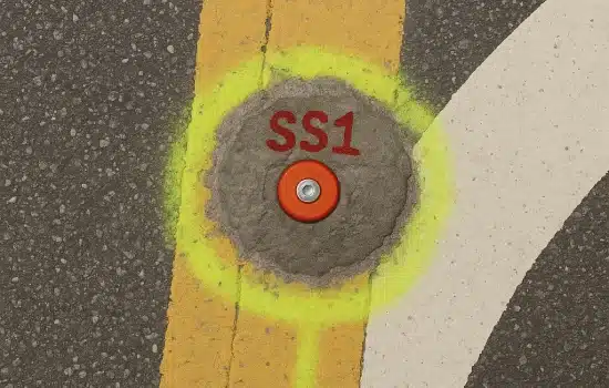 Ground settlement marker installed on pavement for monitoring surface settlement and ground movement